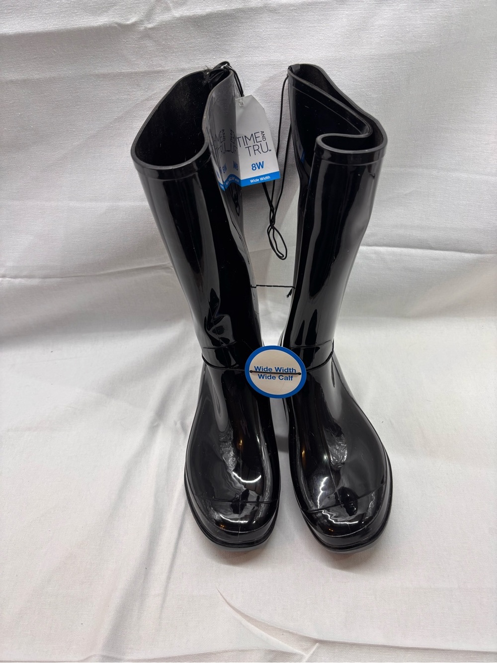 Women’s Time and Tru Wide Calf Rain Boots Black Size 8W NWT Waterproof